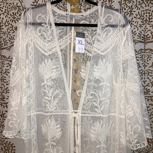 NEW! Primark Women's XL Lace Swim Cover Up Long Sheer Duster - Picture 3 of 5